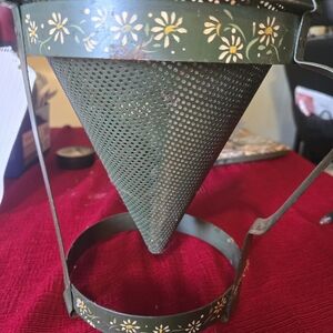 Source Unknown Green Metal Strainer with Floral Design